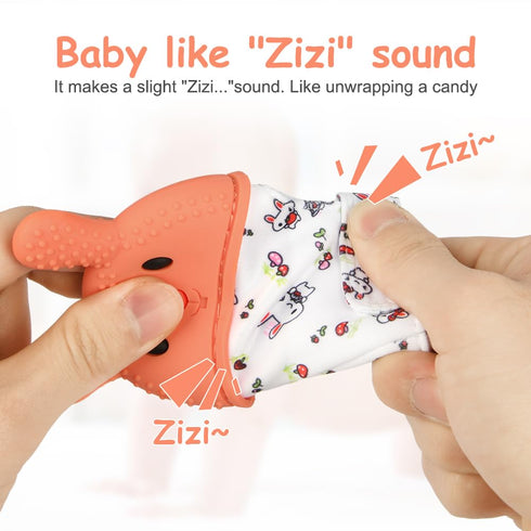 HOTUT 2Pack 0-6 6-12 Silicone Teething Mitt, Rabbit Baby Teething Toy for Months, Food Grade Silicone Infant Teething