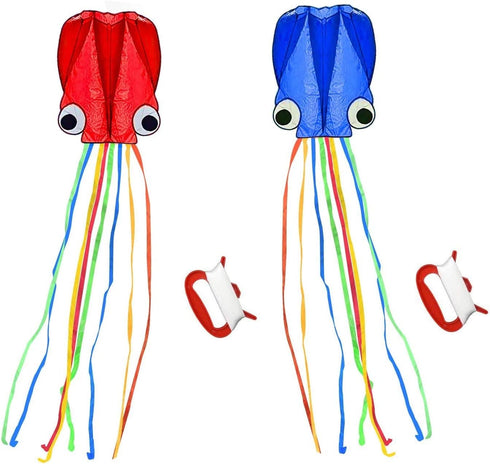 Large Octopus Kites - Beautiful Easy Flyer Beach Kites for Kids and Adults (Red+Blue)