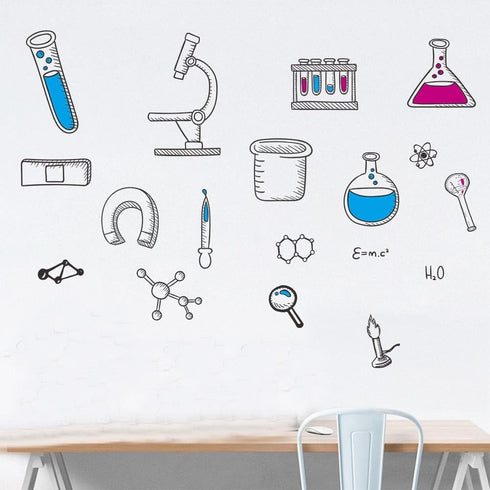 BIBITIME Science Laboratory Wall Decals - Vinyl Chemical Element Tool Stickers for Classroom Decor