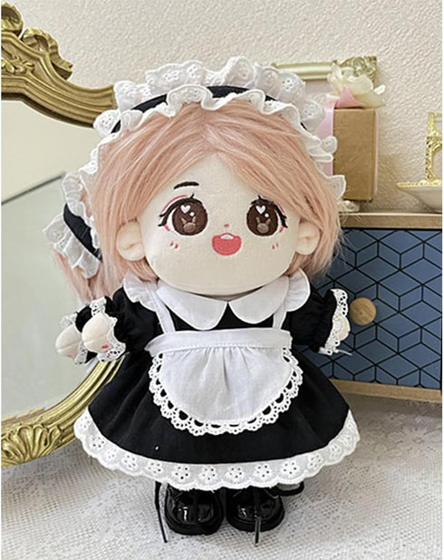 niannyyhouse 20cm Plush Doll Clothes Headwear Dress Apron Maid Suit 8in Soft Stuffed Plush Dress up (Black)