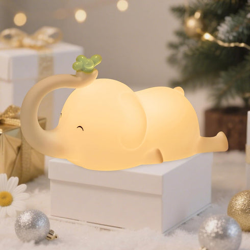 FRDEV 3 Dimmable Silicone Night Light for Kids, Squishy Elephant Lamp - Level Rechargeable with Timer, Safe Bedside