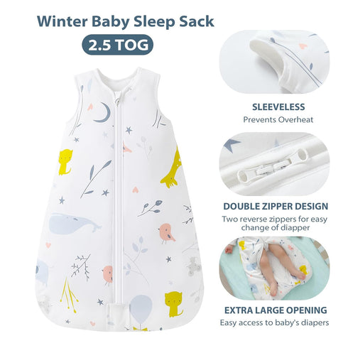 2-Way Zipper,2.5 12-18 Mosebears Sleep Sack Baby Winter Wearable Blanket with TOG Cotton Sleep Sack Unisex (White