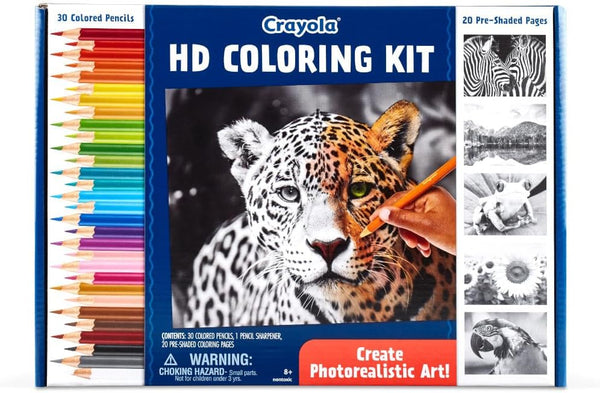 Crayola HD Coloring Kit: 30 Colored Pencils & 20 Premium Coloring Pages - Coloring Set for Teens, Gift