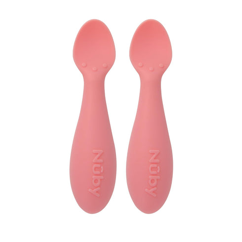 Nuby Silicone Mini Spoons, 2-Pack, Baby-Led Weaning Spoons for Babies, 4+ Months, Pink
