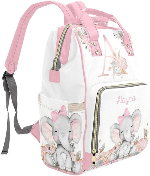 Yeshop Backpack Daypack Personalized Diaper Pink Floral Monogram Elephant Multi Function Diaper Bag Travel Nursing