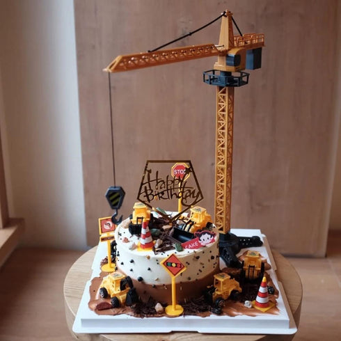 RUIYDZ Construction Cake Topper Large Crane Excavator Traffic Road Sign Cake Toppers Construction Birthday Party
