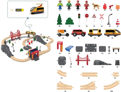 Giant Bean 72PCS Wooden Train Tracks & Trains, Gift Packed Railway Kits for Kids, Toddler Boys and Girls 3 Years+