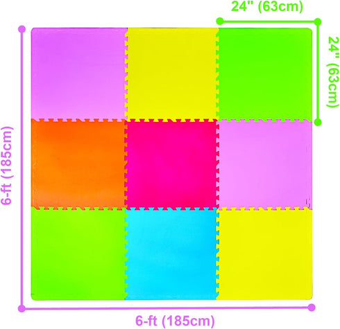 POCO DIVO 36-SQFT 9-Tile Setup 18-Border Giant Play Mat Excise Mat Easy Solid EVA Foam Mat Multi-Color Interlocking