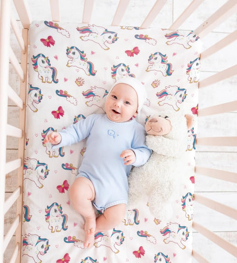 Jola's House 4 Pack Set Soft Baby Girl N Play Sheets for Mini Crib Mattress Unicron Rainbow Heart Cute Neutral