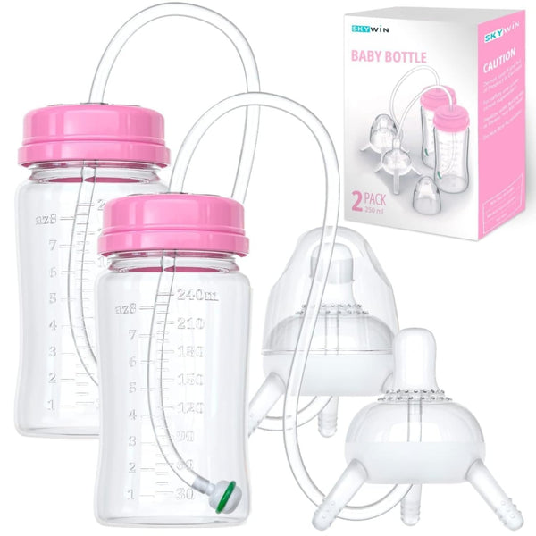 TidyFriend 2 Pk Baby Bottle Anti Colic with Straw 8oz Built In