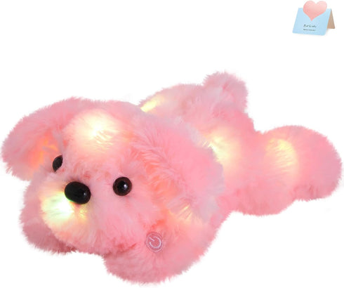 WEWILL 10'' Light Up Pink Puppy Dog - LED Stuffed Animal with Colorful Night Light for Kids Gifts