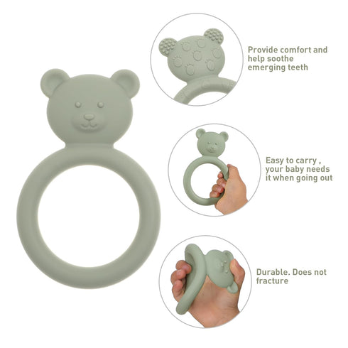 Silicone Baby Teether: Easy to Hold Teething Toy Ring for Babies, BPA Free (Sand + Light Grey)