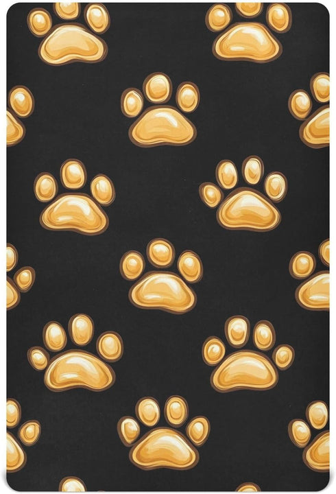YANENDIE Dog Paw Prints Crib Sheets - Boys & Girls Cotton Crib Sheet