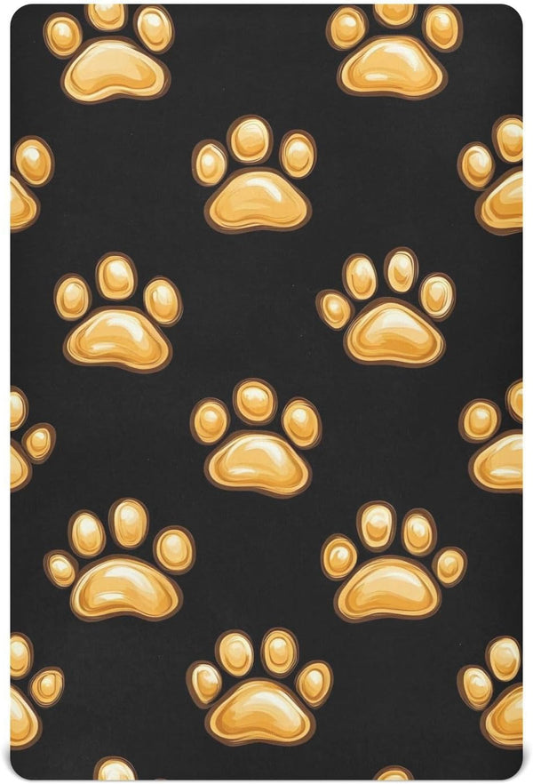 YANENDIE Dog Paw Prints Crib Sheets - Boys & Girls Cotton Crib Sheet