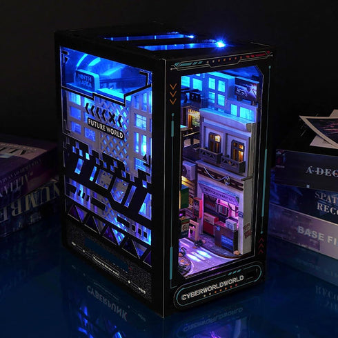 Montidey 3D DIY Dollhouse Booknook Bookshelf Insert Decor,DIY Book Nook Kit, Wooden Puzzle with LED Lighting Book Nook