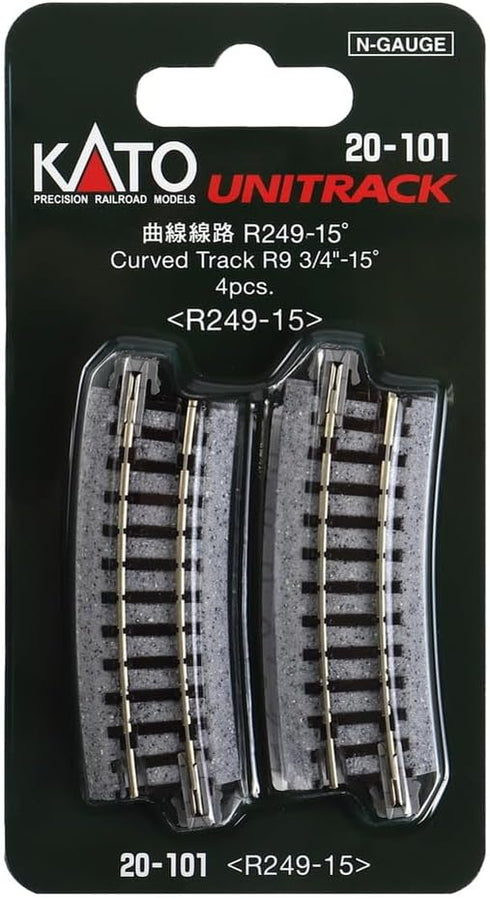 Kato 249mm (9 3/4") 15-Degree (4-Piece) USA Model Train Products Unitrack, Radius Curve Track