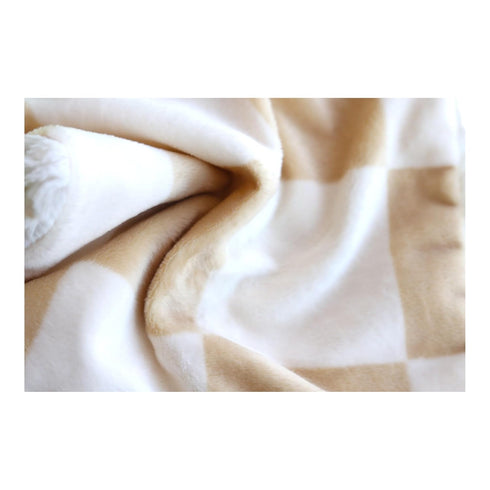 Handcrafted Plush Mini Baby Blanket Pacifier Holder - Tan & White Checked