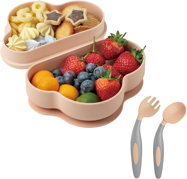 SUPERMAMA Suction Silicone Baby Feeding Set, 2 in 1 Bowls and Spoons, BPA Free, Infant Toddler Self Feeding Led Weaning