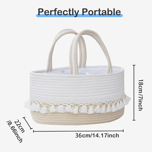 SHEKAKO Baby Diaper Caddy Organizer, Rope Tassel Nursery Storage Bin Basket, Portable Holder Tote Bag for Girl Boy