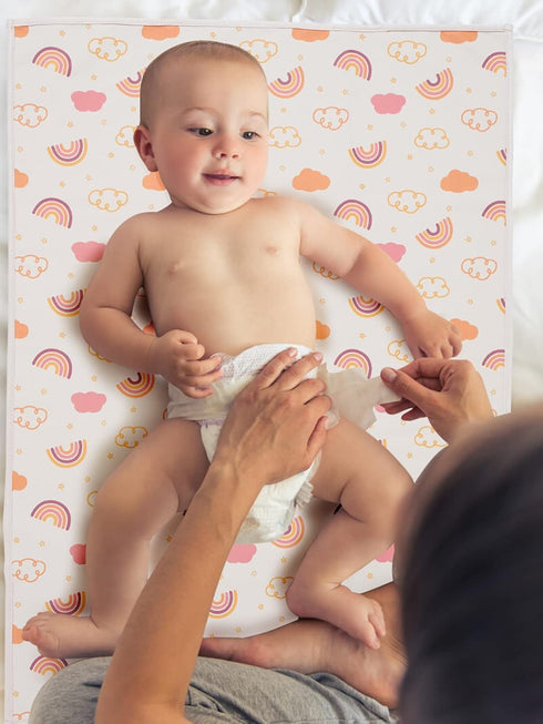 Vegan Leather Baby Changing Mat - Wipeable Portable Changing Pad, Foldable Travel Mat for Newborns (Rainbow, 20"*28")