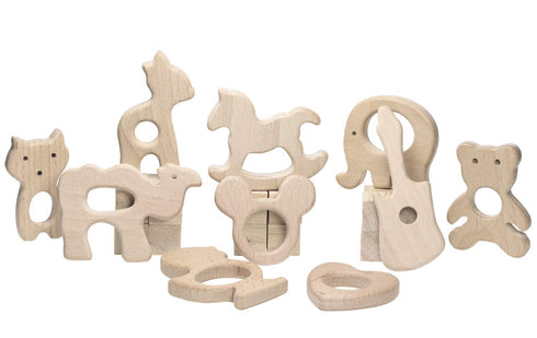 Baby Teething Toys - Penta Angel 10Pcs Natural Wooden Teething Animal Rings for Newborns