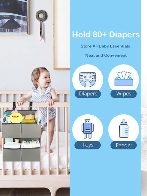 80+ 4 Pockets-H19in L15 Hanging Diaper Organizer for Crib/Playpen/Bassinet Hold Diapers - Deep x in Changing Table