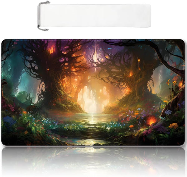 Premium Stitched MTG Playmat - Colorful Vintage Design with Non-Slip Rubber Backing for TCG Card Games (DKT (60), No