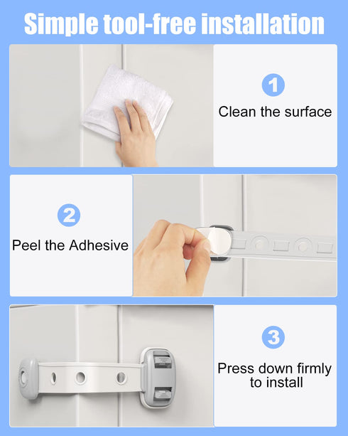 Baby Proofing Child Safety Locks (3 PCS), 3M Adhesive Cabinet Latches for Fridge, Drawers, No Drilling