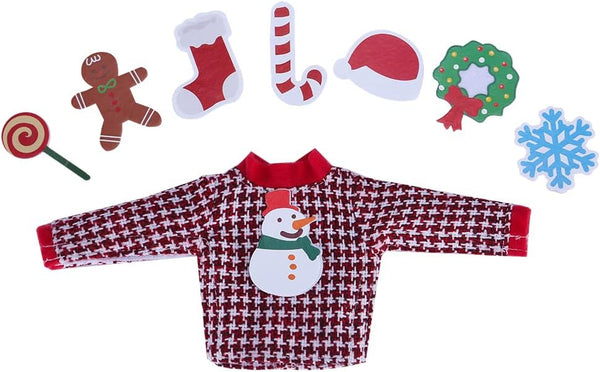 E-TING Santa Clothing Christmas Accessories for Elf Doll, Sweater Set with 1 Sweater + 8 Attachable Decals