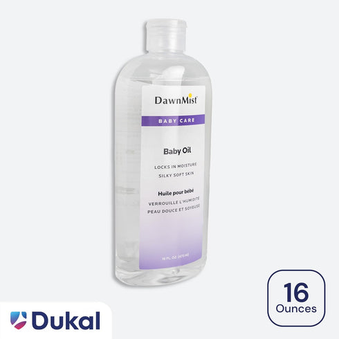 16 oz. (Pack 1) DawnMist Dukal Baby Oil with Dispensing Cap, Bottle of Hypoallergenic, Moisturizing Baby Skin Care
