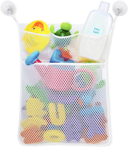 2 x Baby Bath Toy Organizer, Bath Toys Storage Mesh Bag with 4 Strong Suction Hooks, Quick Drying Basket