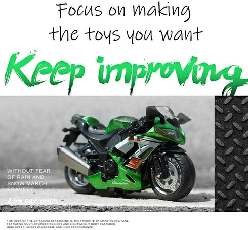 Pull Back Motorcycle Toys, Tiny Gift with Music Lighting, Race Motorcycles for Boys Age 3-8 (Green)