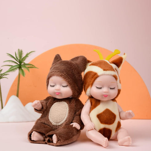 6 Pcs 4 Inch Mini Reborn Baby Dolls Toy Set - Realistic Baby Dolls with Cute Animal Clothes