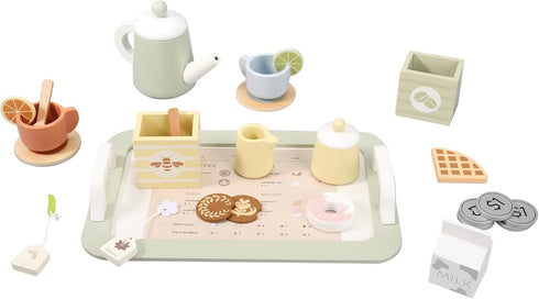 Set Set 1 2 3 4 5 Wooden Tea Party for Little Girls, Play Tea for Kids Toddlers, Pretend Play Kitchen Toy Gift