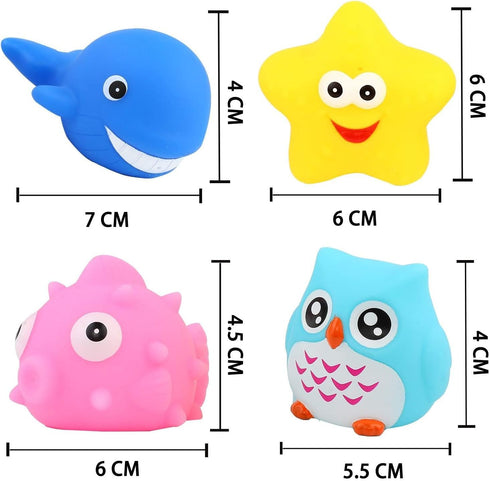 Bath Toys Set of 8 Pcs Light Up Floating Rubber Animal Toys, Color Changing Light for Kids Bathtub Games