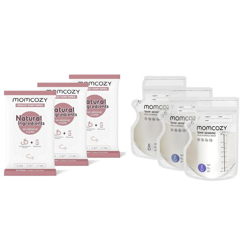 Momcozy Natural Breast Pump Wipes & Momcozy Breastmilk Storage Bag 8Oz