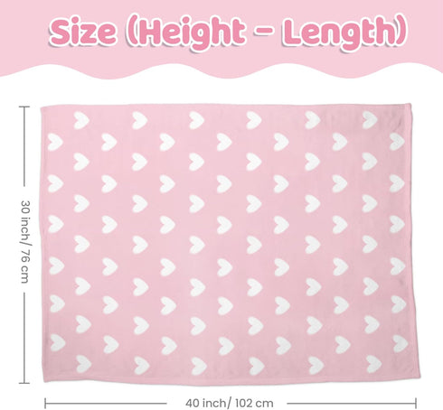 30 40 Inches Heart Minky Baby Blanket x for Girls, Soft Plush Receiving Blanket with Dotted Back, Gift for Toddler