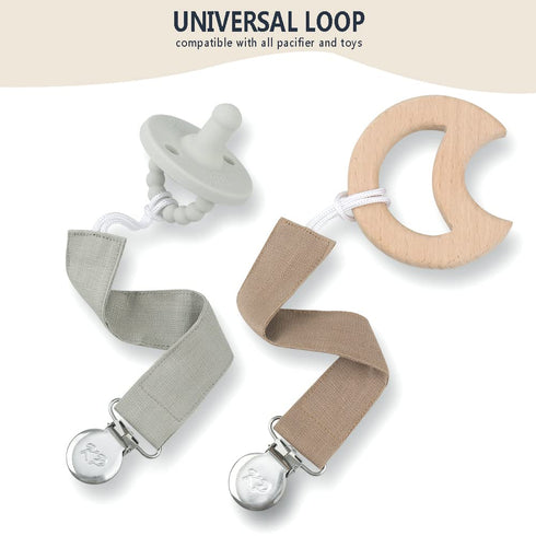 Pacifier Clip for Boys and Girls, 4 Pack Fabric Leash Binky Holder with Clip, Unisex Baby Shower Birthday Set