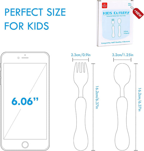 Lehoo Castle Toddler Fork and Spoon, 6pcs Kids Silverware Set, Safety Stainless Steel, Includes 3 Spoons, 3 Forks