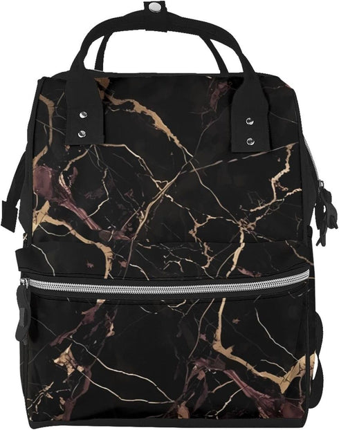 FHEDVBN Black Gold Marble Diaper Bag Backpack for Women Multifunction Waterproof Mummy Backpacks