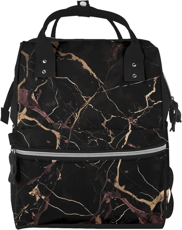 FHEDVBN Black Gold Marble Diaper Bag Backpack for Women Multifunction Waterproof Mummy Backpacks