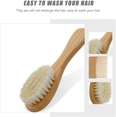 Set 2 Abaodam Hair Washing Brush and Scalp Massage Comb for Newborns with Soft Wool Bristles and Wooden Handle