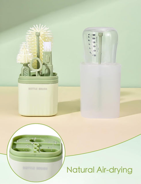 BOVELLA Set-Travel Box-6 1 Baby Bottle Brush Bottle Cleaner Kit with Silicone Brush,Drying Rack,Nipple Brush,Straw
