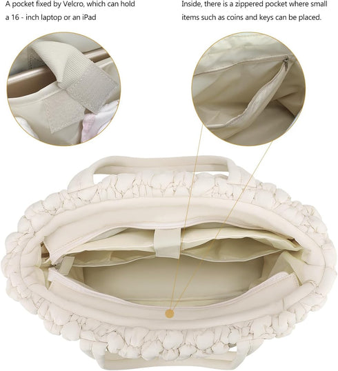 Mommy Puffer Tote Diaper Bag for Women, Multifunction Lightweight Fashion Quilted Tote Bag
