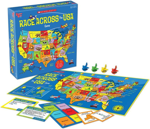 University Games, Scholastic Race Across the USA Board Game, Geography Learning Game for Kids and Families
