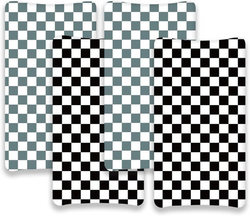 Jola's House 4 Pack Checkered Plaid Crib Sheets Neutral Breathable Buffalo Check Fitted Baby Sheets Nursery Sheets