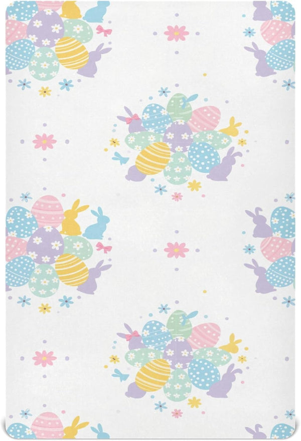 Pigsaly Crib Sheets Purple Rabbit Happy Easter Eggs Baby Sheet for Standard Crib