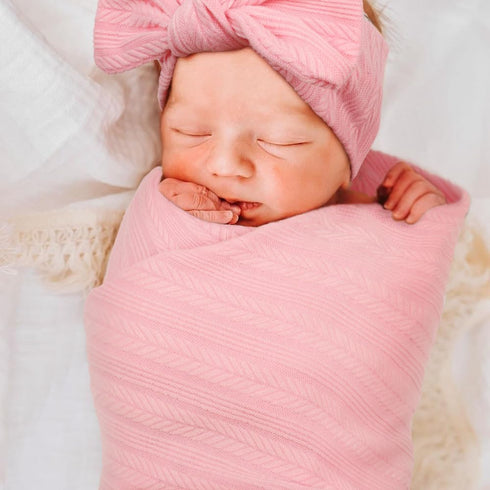DRESHOW BQUBO Newborn Receiving Blanket Toddler Warm for Girls with Matching Bow Hat and Headband Gift