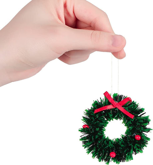 10 Pieces Mini Artificial Christmas Wreaths Ornaments - Dollhouse Miniature Christmas Wreath for Door, Windows, Tree