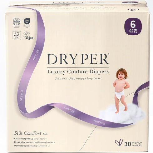 DRYPER Baby Diaper, Disposable Diaper Newborn Nappies Size 6 (35+ lbs), 3D Leak